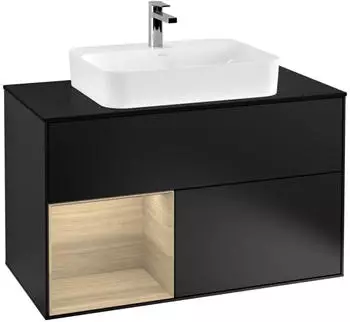 Villeroy & Boch Finion Waschtischunterschrank mit LED 1000x603x501mm schwarz matt/Eiche Furnier (F362PCPD)
