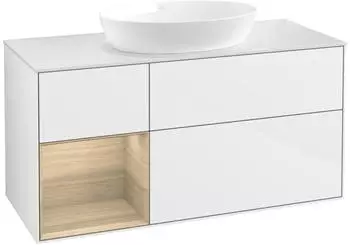 Villeroy & Boch Finion LED-Waschtischunterschrank 1200x603x501mm wei&szlig; gl&auml;nzend/Eiche Furnier (FA61PCGF)