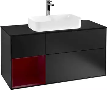 Villeroy & Boch Finion Waschbeckenunterschrank 1200x603x501mm, Black Matt Lacquer, Regal Peony Rot (F292HBPD)