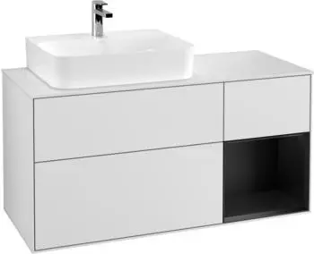 Villeroy & Boch Finion Waschbeckenunterschrank Becken links, Regal rechts, 3 Ausz&uuml;ge mit Beleuchtung (F151PDMT)