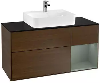 Villeroy & Boch Finion Waschtischunterschrank mit LED 1200x603x501mm, Walnuss Furnier/Olive Matt (F172GMGN)