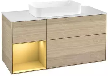 Villeroy & Boch Finion LED-Waschtischunterschrank 1200x603x501mm Eiche Furnier/Gold matt (F291HFPC)