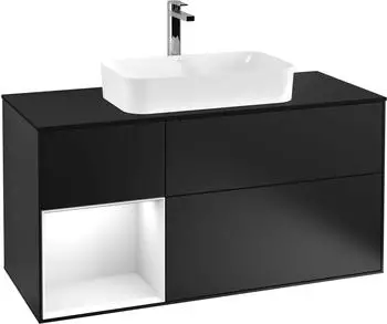 Villeroy & Boch Finion Waschbeckenunterschrank 1200mm, Becken mittig, Regal links, 3 Ausz&uuml;ge, LED (F292GFPD)