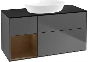 Villeroy & Boch Finion Waschtischunterschrank 1200x603x501mm anthrazit matt/Walnuss Furnier (FA62GNGK)