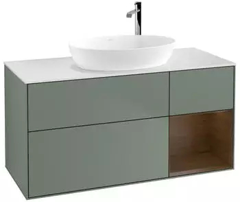 Villeroy & Boch Finion LED-Waschtischunterschrank 1200x603x501mm, olive matt/Walnuss Furnier (F951GNGM)