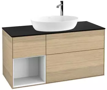 Villeroy & Boch Finion LED-Waschtischunterschrank 1200x603x501mm, Eiche Furnier/wei&szlig; gl&auml;nzend (F942GFPC)