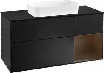 Villeroy & Boch Finion Waschbeckenunterschrank 1200x603x501mm, schwarz matt/Walnuss, Beleuchtung (F712GNPD)