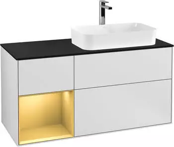 Villeroy & Boch Finion F27 Waschbeckenunterschrank 1200x603x501mm, wei&szlig;/gold matt, mit Beleuchtung (F272HFMT)