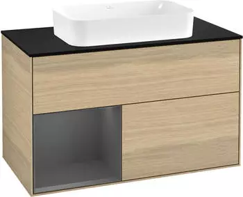 Villeroy & Boch Finion Waschtischunterschrank mit LED 1000x603x501mm eiche/anthrazit matt (F652GKPC)