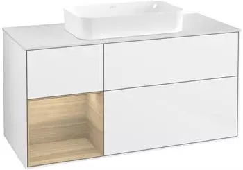 Villeroy & Boch Finion Waschtischunterschrank mit LED 1200x603x501mm wei&szlig; gl&auml;nzend/Eiche Furnier (F701PCGF)