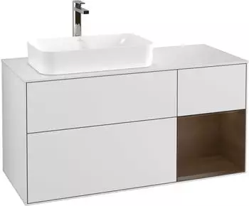 Villeroy & Boch Finion Waschbeckenunterschrank 1200x603x501mm, wei&szlig; matt/Nussbaum, mit Beleuchtung (F281GNMT)