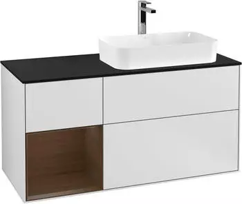 Villeroy & Boch Finion F27 Waschbeckenunterschrank 1200x603x501mm, White Matt/Walnut Veneer/Glass Black Matt (F272GNMT)