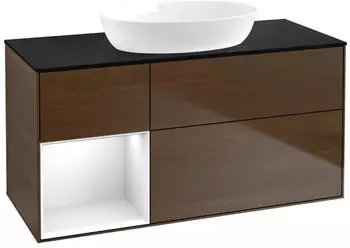 Villeroy & Boch Finion Waschtischunterschrank 1200mm LED, Walnuss/wei&szlig; gl&auml;nzend (FA62GFGN)