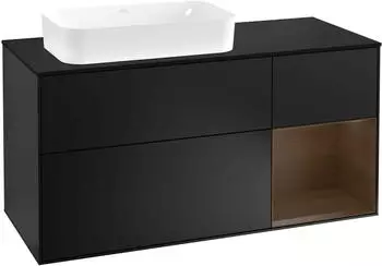 Villeroy & Boch Finion Waschbeckenunterschrank, Becken links, Regal rechts, 3 Ausz&uuml;ge, LED (F692GNPD)