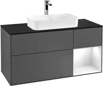 Villeroy & Boch Finion Waschbeckenunterschrank 1200x603x501mm, Becken mittig, Regal rechts, 3 Ausz&uuml;ge, LED (F302GFGK)