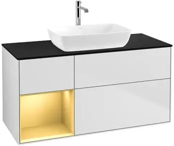 Villeroy & Boch Finion Waschtischunterschrank mit LED 1200x603x501mm wei&szlig; matt/gold matt (F822HFMT)