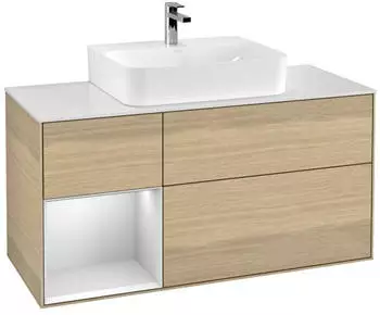 Villeroy & Boch Finion Waschtischunterschrank mit LED 1200x603x501mm, Eiche/wei&szlig; matt (F161MTPC)