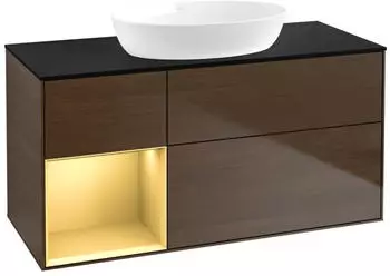 Villeroy & Boch Finion Waschtischunterschrank LED 1200x603x501mm Walnuss/gold matt (FA62HFGN)
