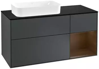 Villeroy & Boch Finion Waschtischunterschrank 1200mm LED mitternachtsblau/Walnuss Furnier (F282GNHG)