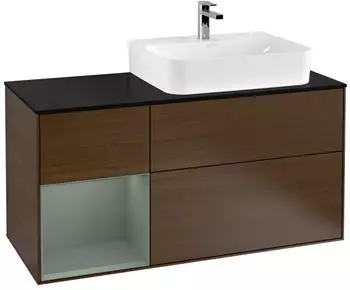 Villeroy & Boch Finion LED-Waschtischunterschrank 1200x603x501mm, Walnuss Furnier/Olive matt (F142GMGN)