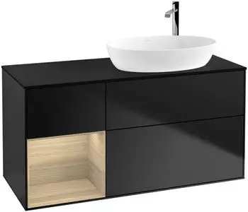 Villeroy & Boch Finion Waschtischunterschrank mit LED 1200x603x501mm schwarz matt/Eiche Furnier (F922PCPD)