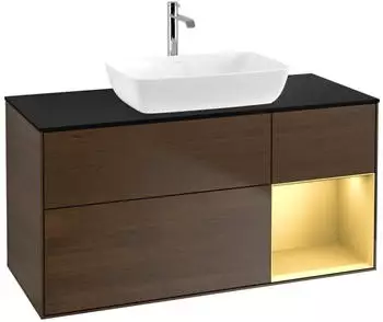 Villeroy & Boch Finion LED-Waschtischunterschrank 1200x603x501mm, Walnuss/gold matt (F832HFGN)