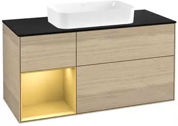 Villeroy & Boch Finion Waschtischunterschrank mit LED 1200x603x501mm, Eiche Furnier/Gold matt (F702HFPC)