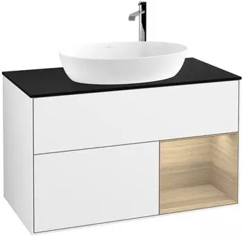 Villeroy & Boch Finion Waschtischunterschrank LED 1000mm, wei&szlig; gl&auml;nzend/Eiche Furnier (F902PCGF)