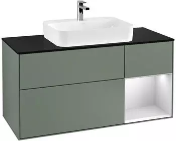 Villeroy & Boch Finion Waschtischunterschrank mit LED 1200x603x501mm olive matt/wei&szlig; matt (F422MTGM)