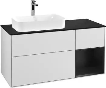 Villeroy & Boch Finion Waschbeckenunterschrank 1200x603x501mm, wei&szlig;/schwarz matt, mit Beleuchtung (F282PDMT)