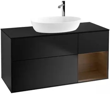 Villeroy & Boch Finion Waschtischunterschrank 1200x603x501mm schwarz matt/Walnuss Furnier (F952GNPD)