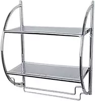Exclusiv Wandregal Mit 2 Ablagen, Mit Handtuchhalter, Silber Gl&auml;nzend, Stahl Chrom -