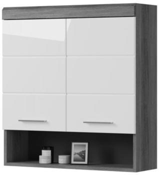 G&uuml;nstig Einrichten Bad H&auml;ngeschrank 2-t&uuml;rig wei&szlig; Hochglanz grau Badezimmer Schrank 74x79 cm Scout