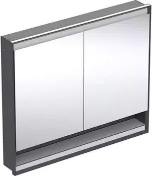 Geberit ONE Spiegelschrank mit ComfortLight, 2 T&uuml;ren, Unterputzmontage, mit Nische, 105x90x15cm, 505.824.00., Farbe: schwarz matt / Aluminium pulverbeschichtet - 505.824.00.7