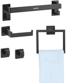 VEVOR Badezimmer-Accessoire-Set 5-tlg. Handtuchstange 406,4mm Mattschwarz