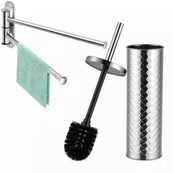Relaxdays Badezimmerset Handtuchhalter & Toilettenbürste, Metall, silber