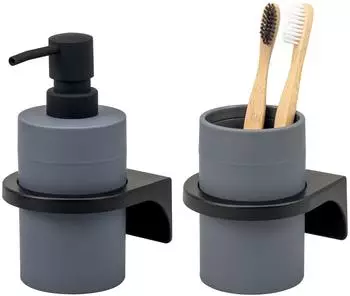 bremermann Savona Bad-Accessoires Set 2tlg., Seifenspender & Becher, Kunststoff grau