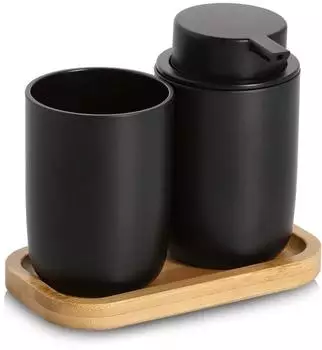 Zeller ALMA Bad-Accessoires-Set 3-tlg., Kunststoff/Bambus, schwarz (18793)