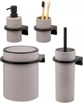 bremermann SAVONA Bad-Accessoires-Set 4-tlg. Soft-Touch, Kunststoff, taupe (9017900)