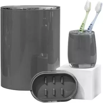 bremermann SAVONA Badaccessoire-Set 3-tlg., Kunststoff, grau (9023900)