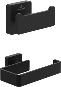 Villeroy & Boch Elements-Striking Badaccessoire-Set 2-in-1, Doppel-Handtuchhaken & Toilettenpapierhalter, matt schwarz
