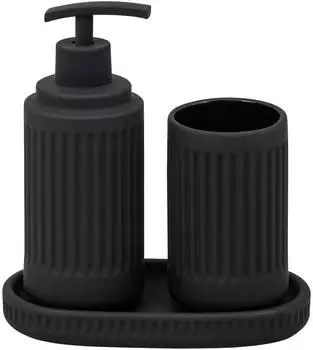 eluno Cascina Bad-Accessoires-Set, Keramik, schwarz, 3-tlg.