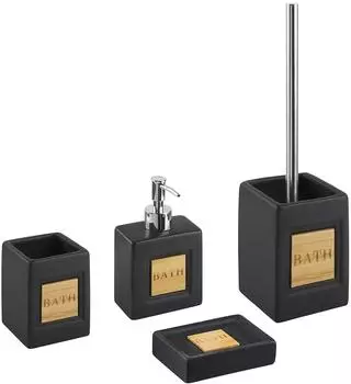 Beliani Kourou Badaccessoires-Set 4-teilig, Dolomit, schwarz/heller Holzfarbton