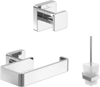 Villeroy & Boch Elements-Striking Badaccessoire-Set 3-in-1, Handtuchhaken, Toilettenpapierhalter & B&uuml;rstengarnitur, Chrom