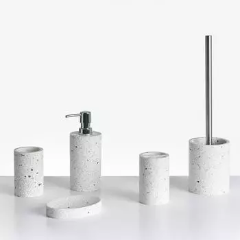 Beliani Perene Badaccessoires-Set 5-teilig, Kunstharz, weiß, Terrazzo-Optik (636115)