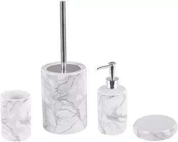 Beliani Arauco Badaccessoires Set 4-teilig, Keramik, Marmoroptik, weiß