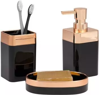 bremermann Savona Badezimmer-Set 3-tlg., Kunststoff, schwarz/rosegold (90359)