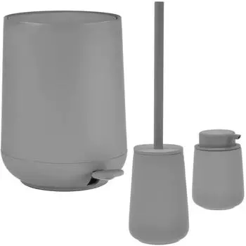 Z-One Bad-Accessoires-Set 3-tlg. Pedaleimer, Seifenspender, Toilettenb&uuml;rste grau (352046-S03)