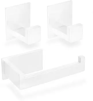 ECENCE Badezimmerset selbstklebend wei&szlig;, 1x Toilettenpapierhalter + 2x Handtuchhaken