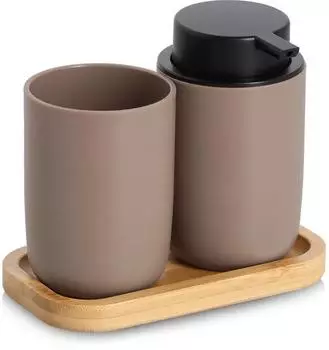 Zeller Bad-Accessoires-Set ALMA 3-tlg., Kunststoff/Bambus, braun (18794)